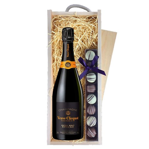 Veuve Clicquot Extra Brut Extra Old Champagne 75cl & Truffles, Wooden Box